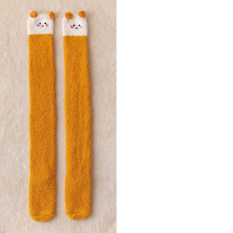 Fall Winter Over The Knee Plus Long Coral Fleece Floor Socks