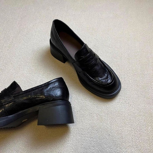 Women's Minimalist Retro Casual Loafers, Soft Bottom Comfortable Platform Slip-On Leather Shoes
