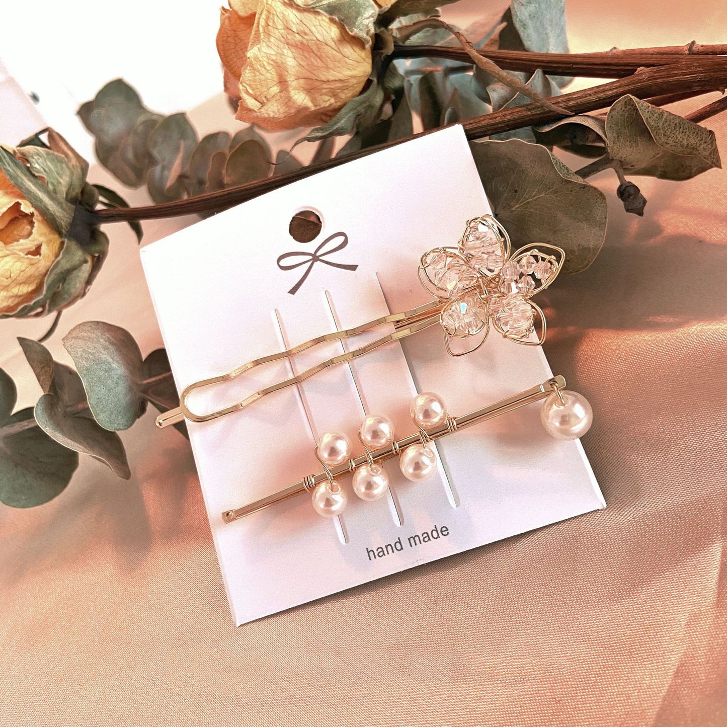 Korean Handmade Crystal Flower Word Clip Hairpin