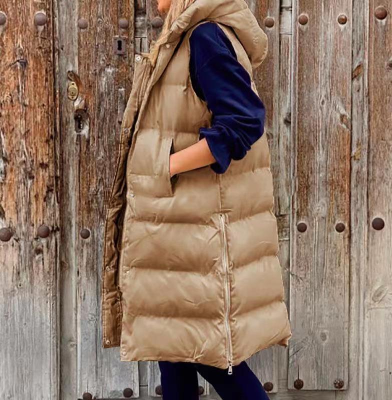 Pure Color Hooded Long Cotton Vest Casual