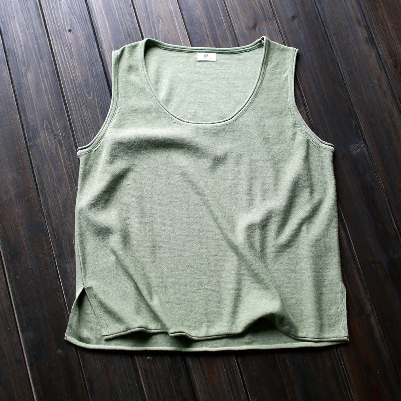 Round Neck Women's Loose Artistic Curling Distressed Vest