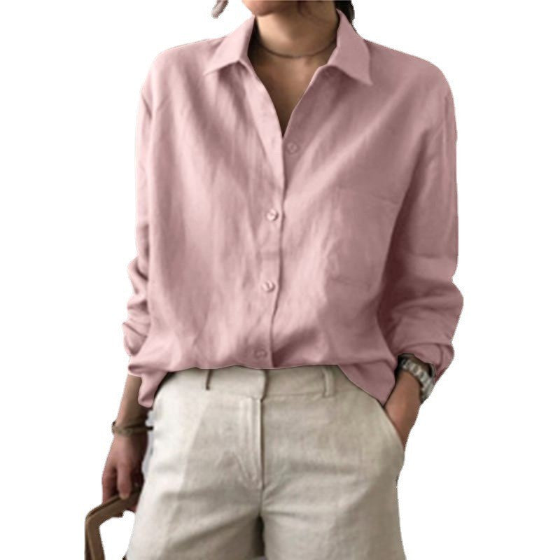 Solid Color Shirt Women's Retro Top