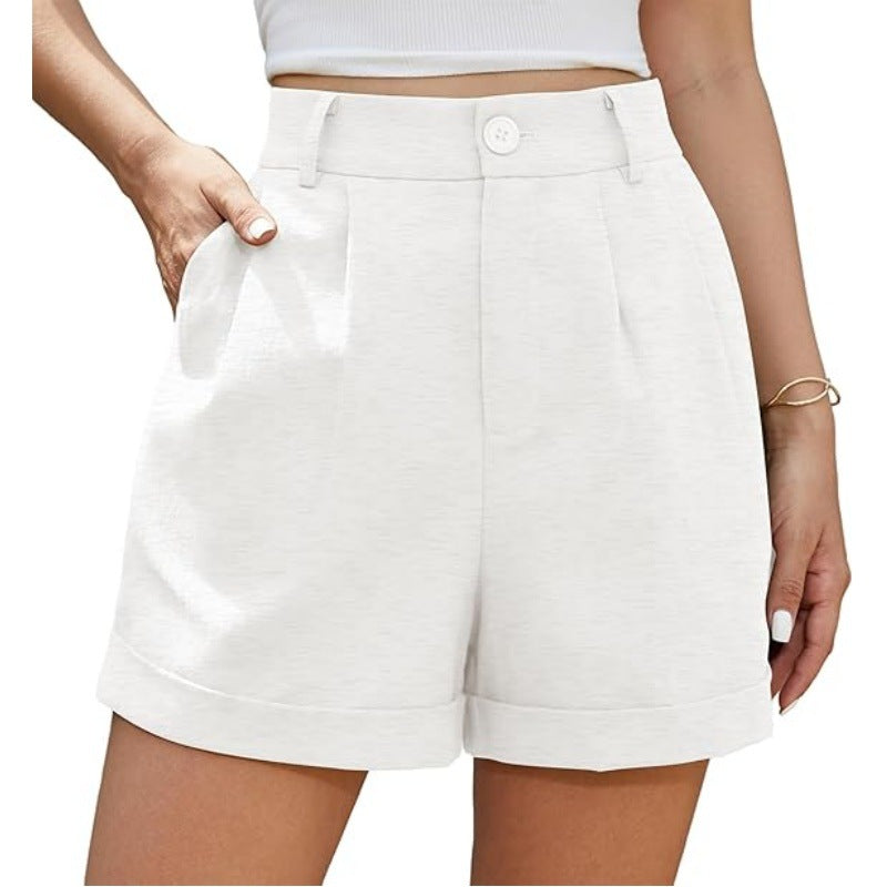 Women's Pleated Zipper Hemming Casual High Waist Shorts