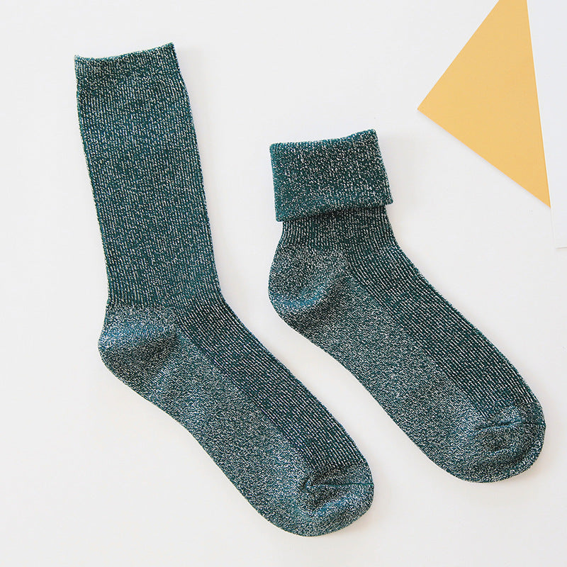 Winter fashion warm solid color flash socks