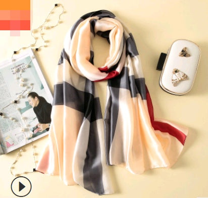 Spring, summer and autumn, new flowers, elegant and high-end artificial silk scarf, female decorative shawl, sunscreen beach towel