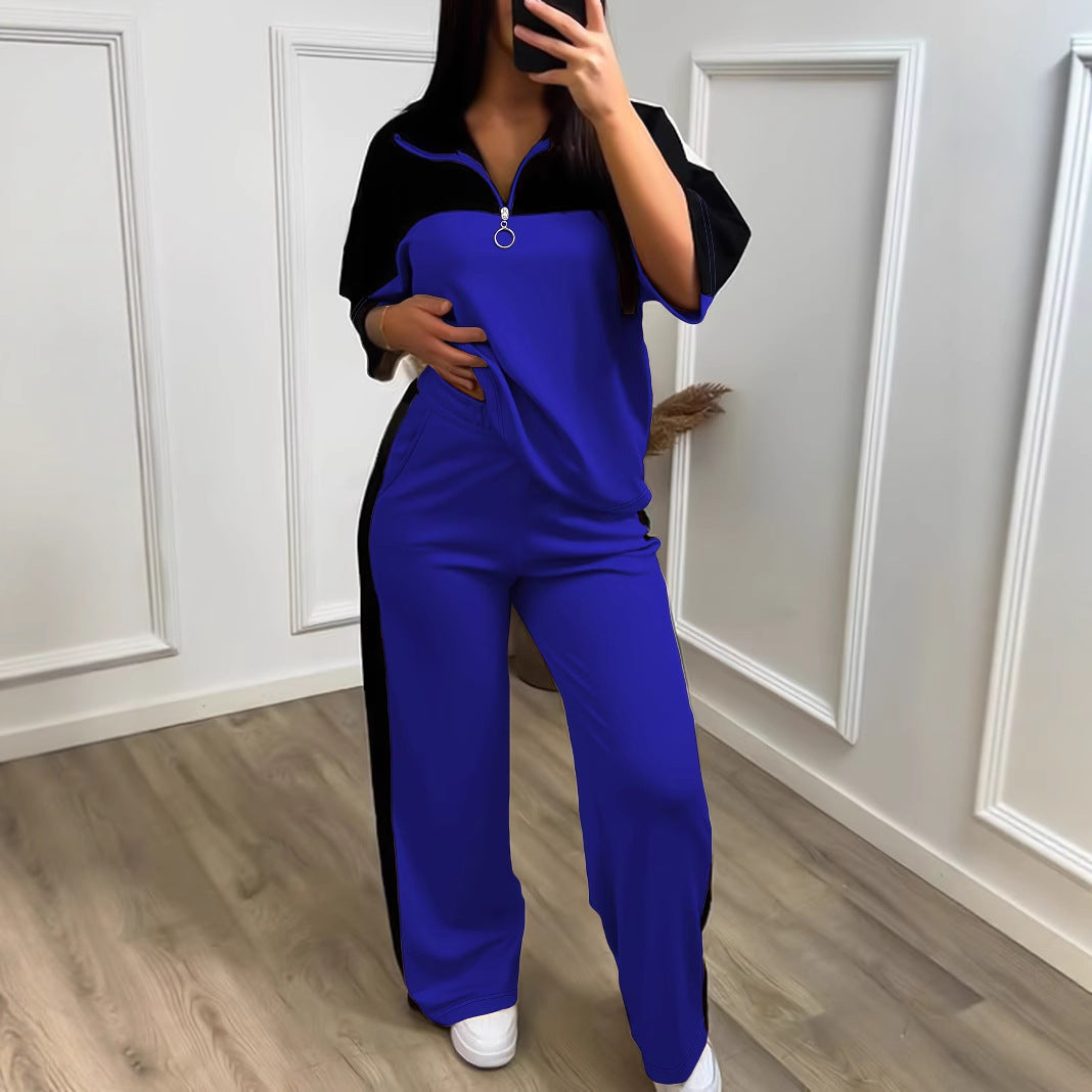 Womens Color-Block Minimalist Casual Chic Sportswear Set