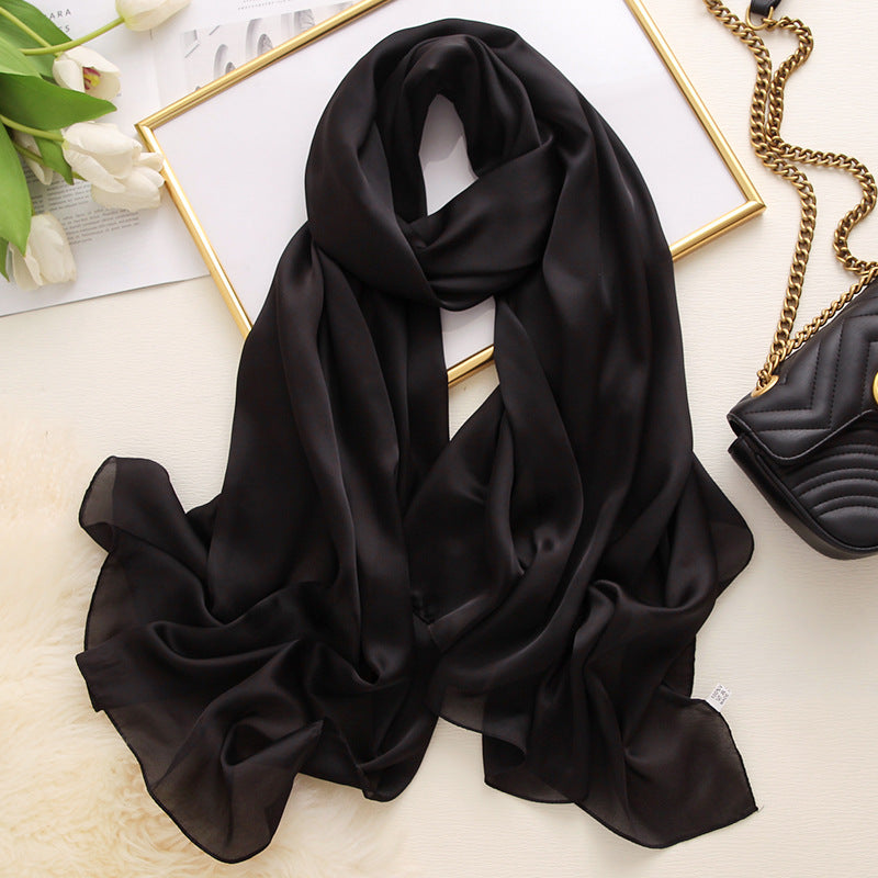 Korean style solid color ladies satin scarf