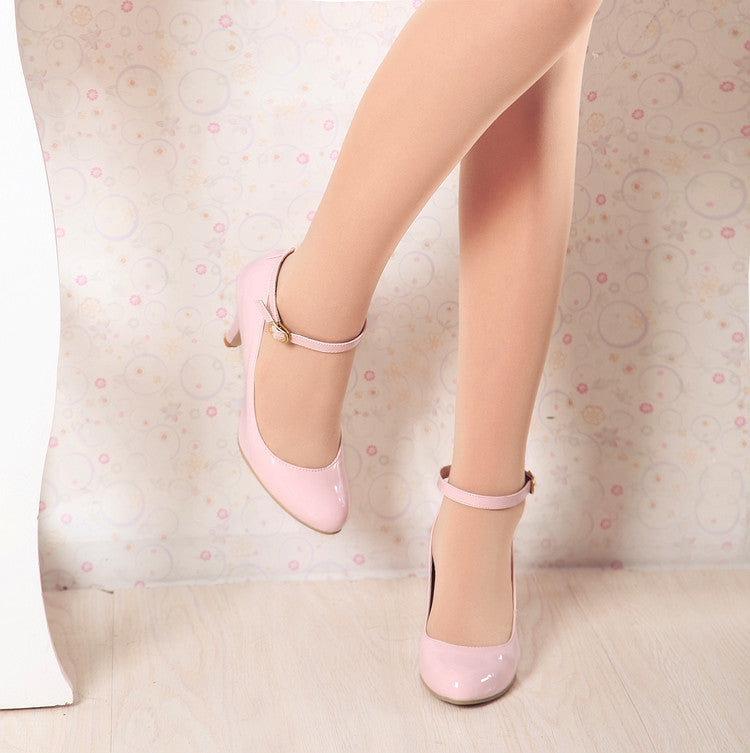 31-43 High Heel Single Shoes Simple Buckle Leather