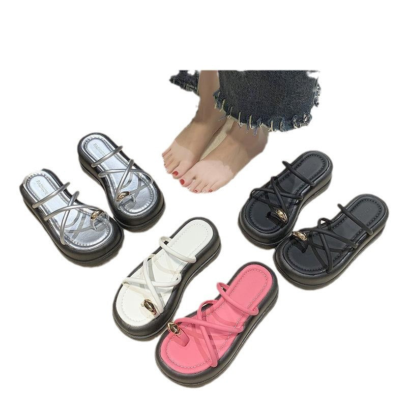 Women's Summer Outdoor Slippers Retro Easy Matching Platform Platform Toe Covering Western Style Sandals