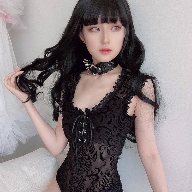 Slim Fit Sheer Lace Bottoming Shirt With Flock Print