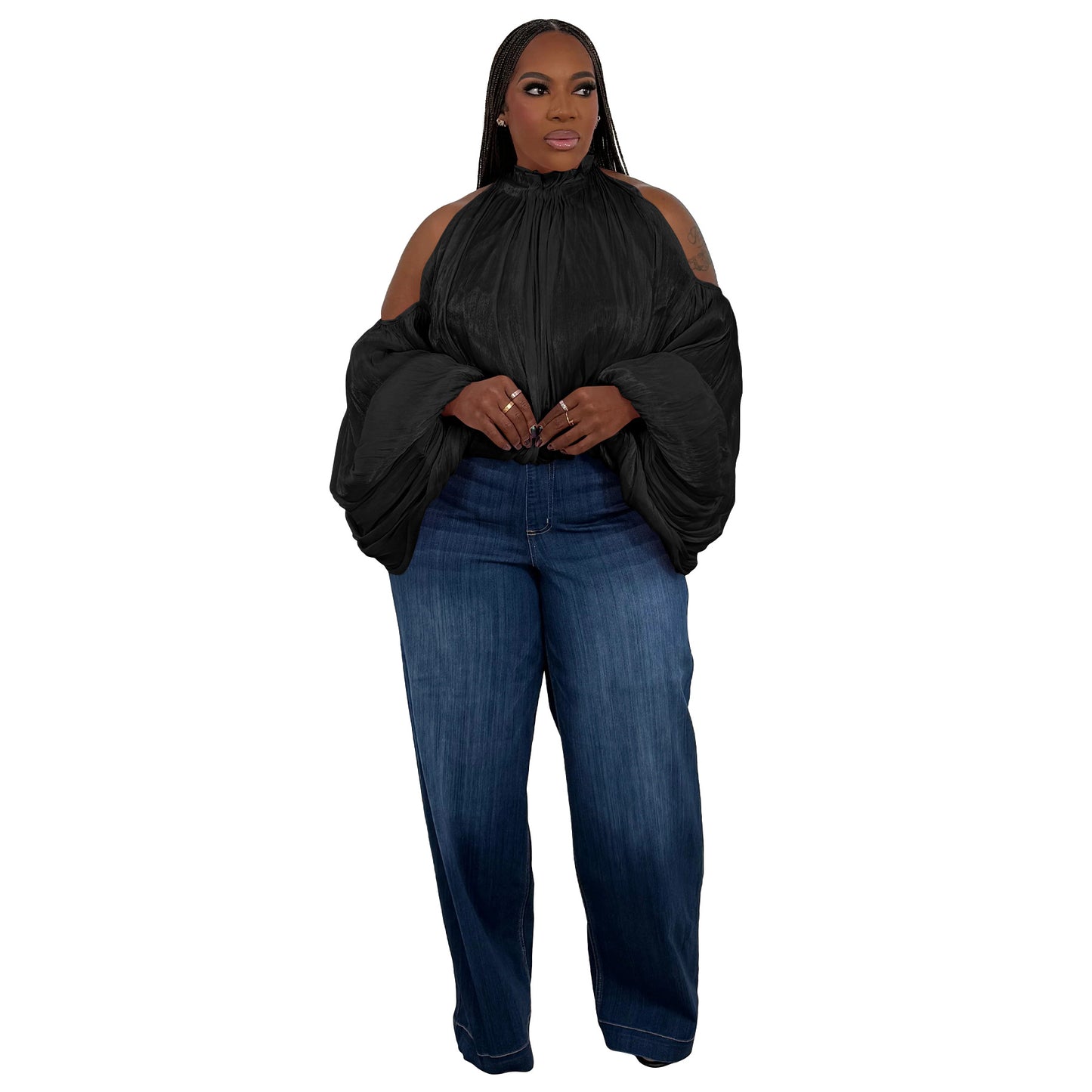 Design-forward Womens Top With An Off-the-shoulder Cut And Puffed Organza Sleeves
