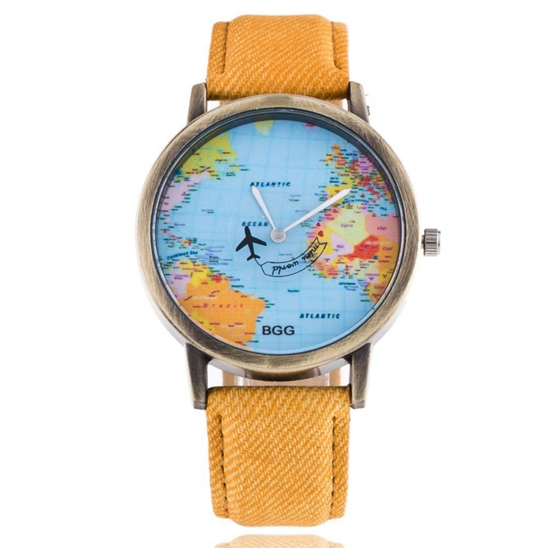 World Map Airplane Pattern Quartz Watch