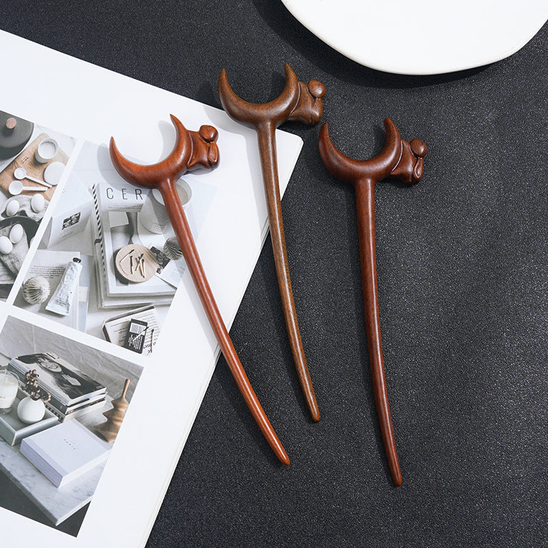 Wooden Women's Chinese Style Headdress Animal Hairpin