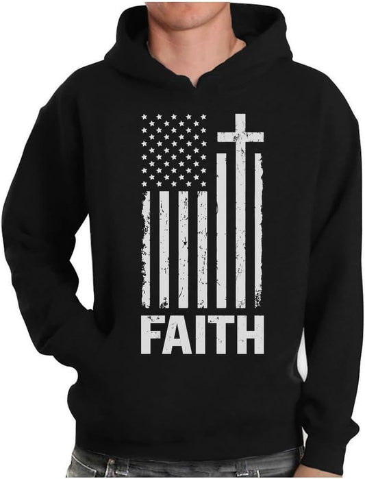 Faith-Based American Flag Hoodie for Men - Cross & USA Graphic Sweatshirt for Him