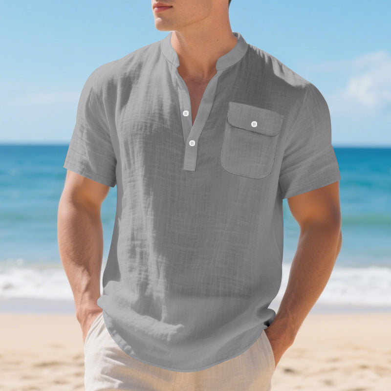 Summer American Linen Men's T-shirt Loose Casual
