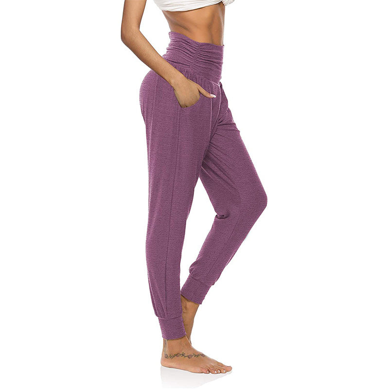 Pants With Pattern Pockets Casual High-waisted Leggings Color Loose Casual Leggings