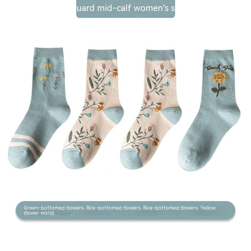 Women's Versatile Leisure Pure Cotton Mid-calf Length Socks Sweat Absorbing And Deodorant