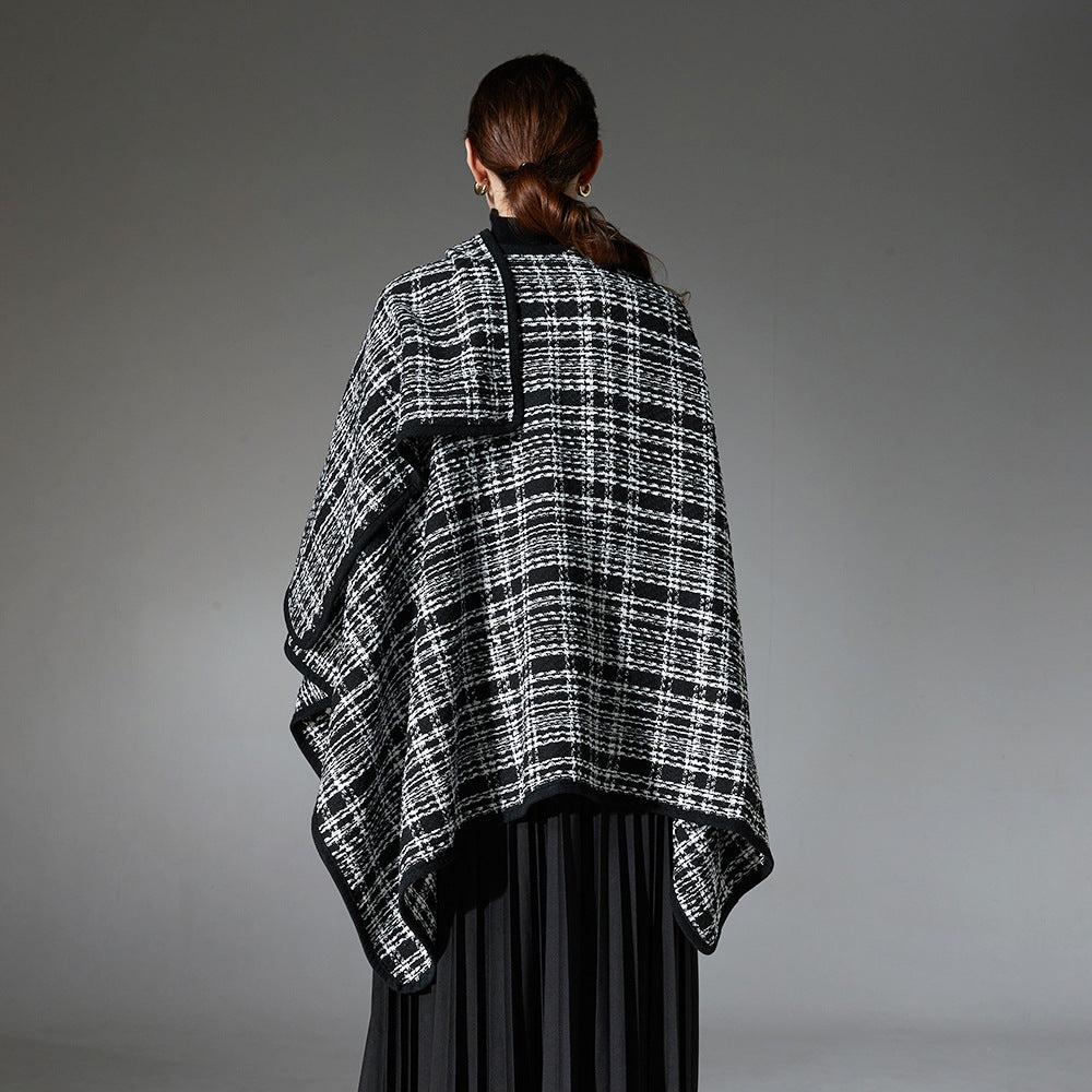 New Black And White Classic Style Plaid Shawl