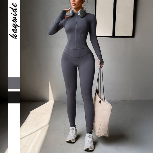 Fitness Enhancing High Elastic Yoga Set With Zipper For A Slimmer Silhouette