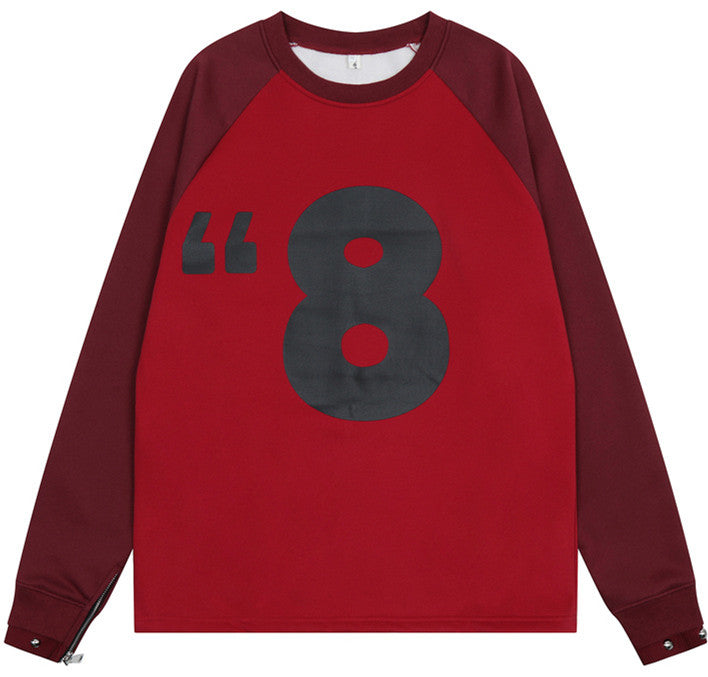 Cuff Rivet Design Letter Loose Round Neck Sweater