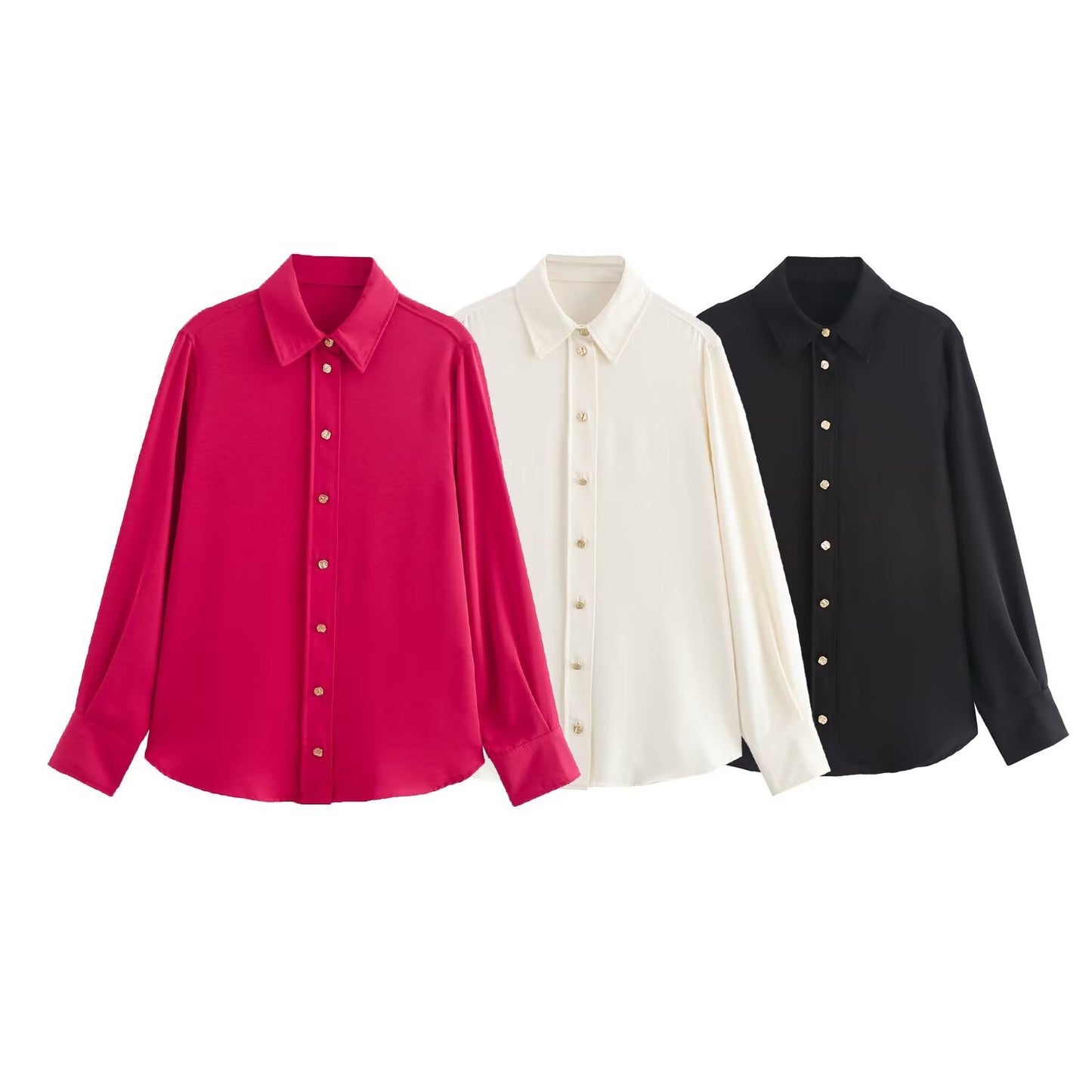 French Style Gold Button Tassel Long Sleeve Lapel Shirt