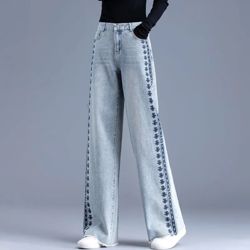 Women's Jeans High Waist Nostalgic Embroidered Loose