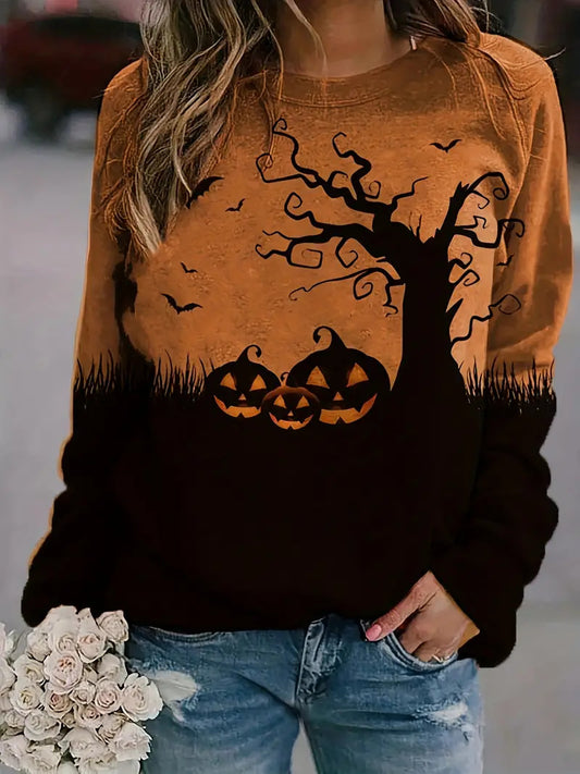 Halloween Rund Hals Pullover Langærmet Casual Løs Sweatshirt
