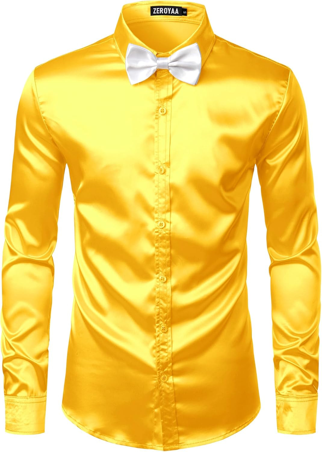 Men'S Luxury Shiny Silk like Satin Button up Dress Shirts
