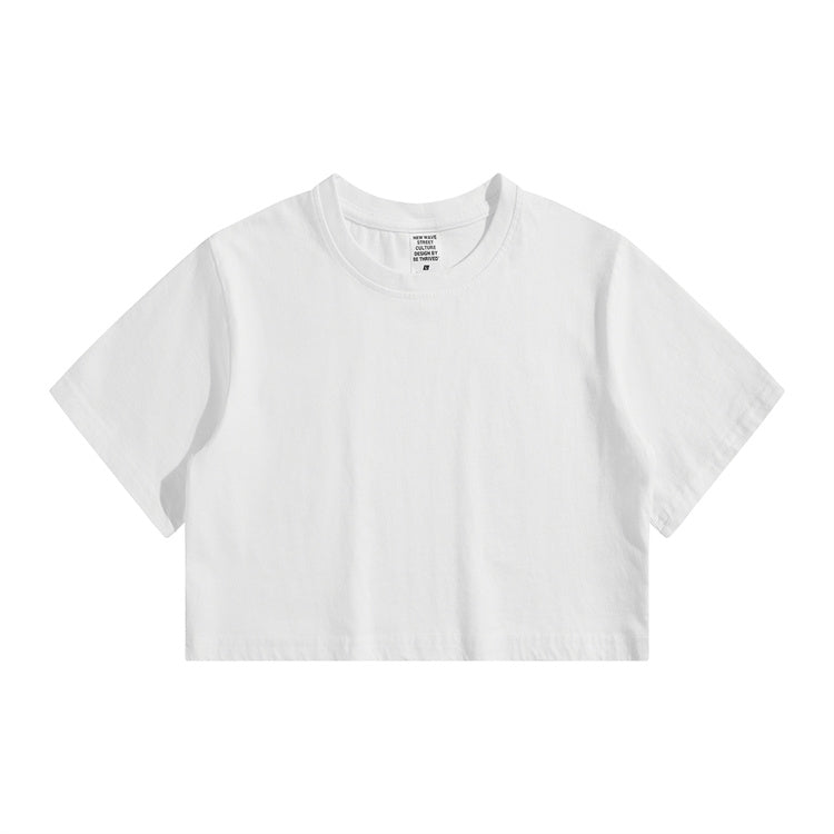 High Waist Cropped T Shirt With Navel Design