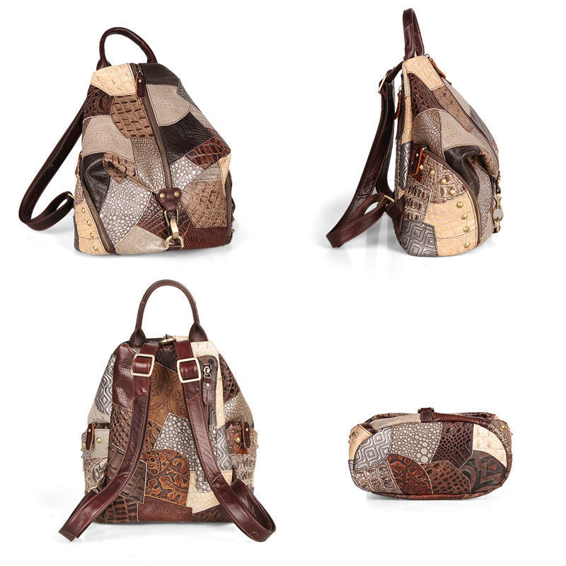 Retro Leather Backpackage Women's Large-capacity Backpack