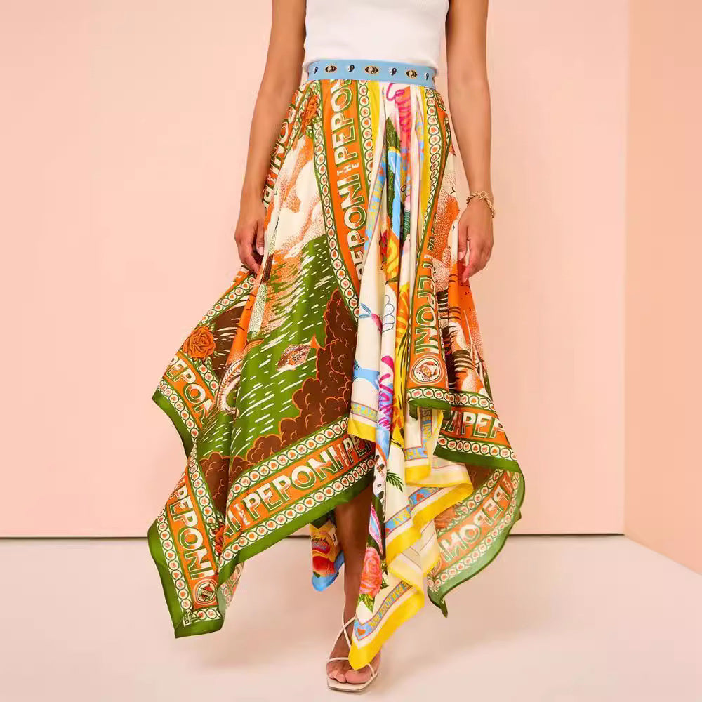 Fashionable All-match Irregular Skirt Printed Skirt