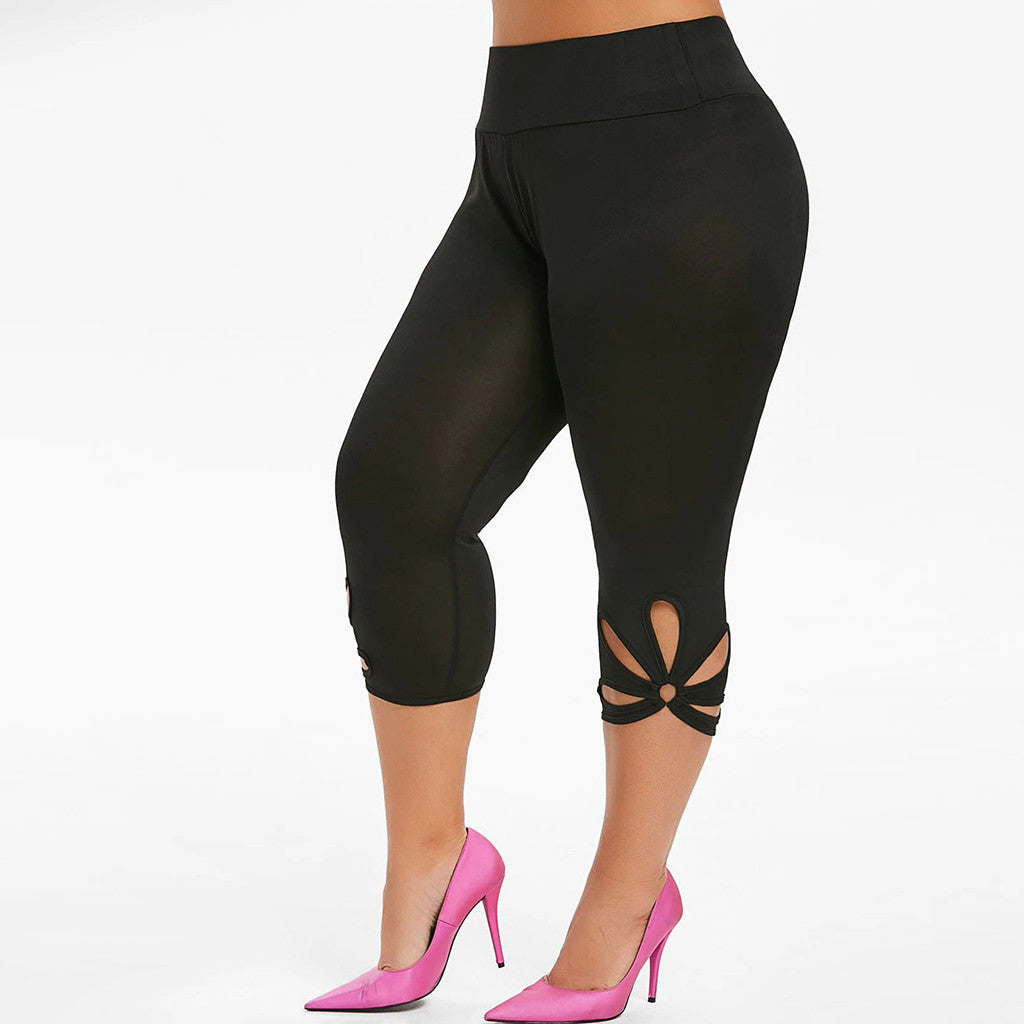 Ensfarvede yogaleggings med udskåret mønster i store størrelser til kvinder