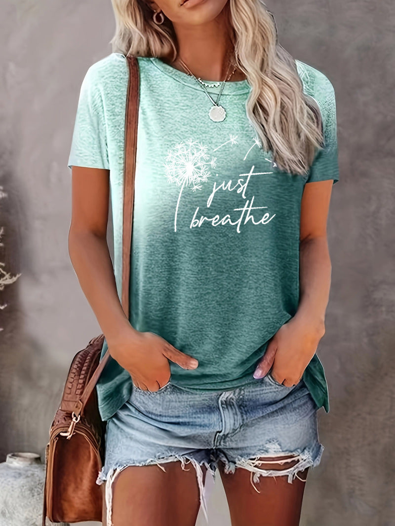 Europæisk og amerikansk T-shirt med gradientprint, rund hals, lige snit