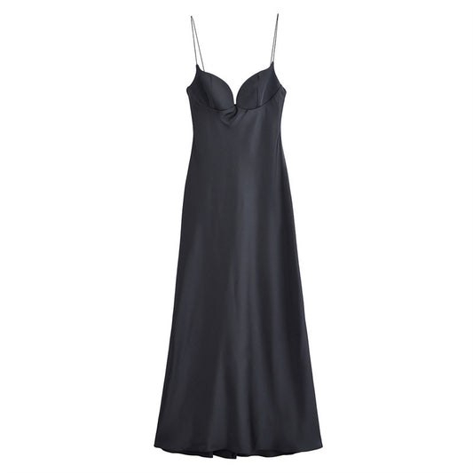 Womens Slim-fit Silk Satin Casual Slip Dress