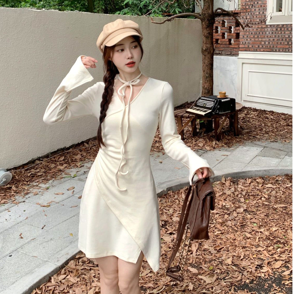 Fitted Slimming Short Skirt With Pleats An Asymmetrical Design