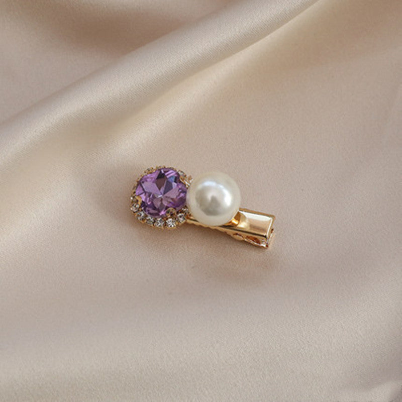 Vintage Sweet Purple Rhinestone Pearl Hairpin