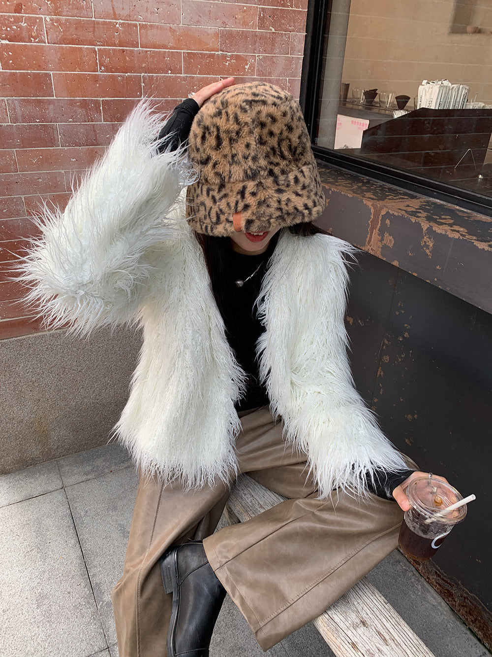 Women's Autumn And Winter PU Texture Casual Pants