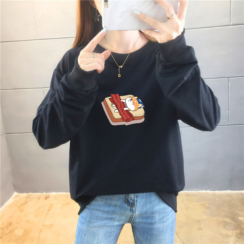 Student Casual Cartoon Top Trendy Round Neck