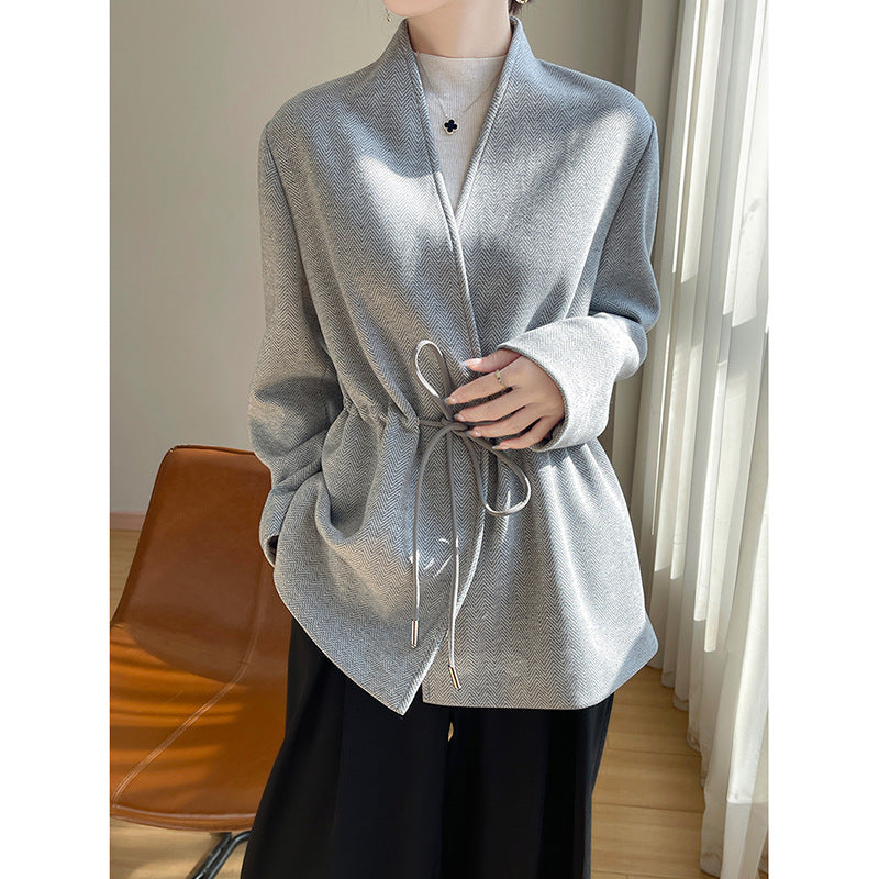 Cashmere  V-neck Knitted Small Suit Solid Color