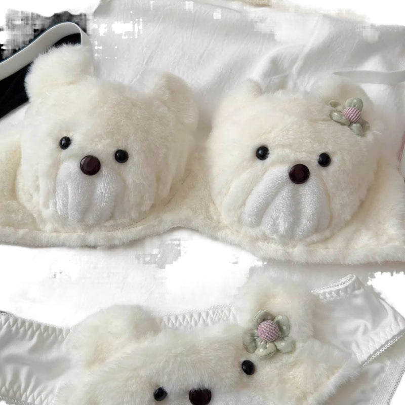 Plush Bear Bra Set Cute Cartoon Without Steel Ring