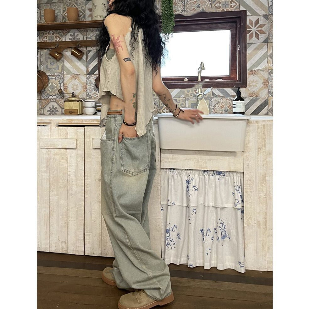 Straight Cylinder Floor Mopping Baggy Jeans