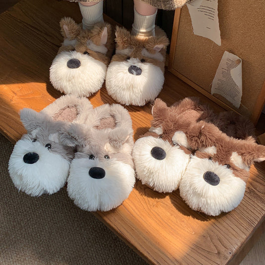 Cartoon Schnauzer Puppy Cotton Slippers Men And Women