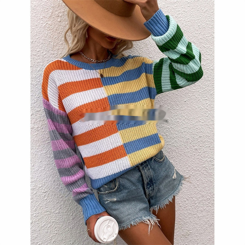 Striped Loose Temperament Commuter Round Neck Pullover Women's Sweater