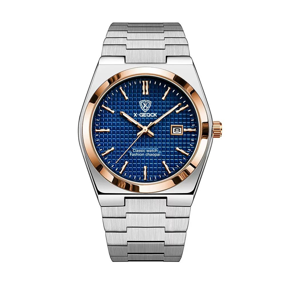 Men's Watch Quartz Simple Fashion Wrist Watch Steel Belt Waterproof Calendar Genuine Goods
