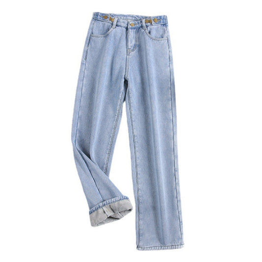 Fashion Simple Casual High Waist Plus Velvet Jeans