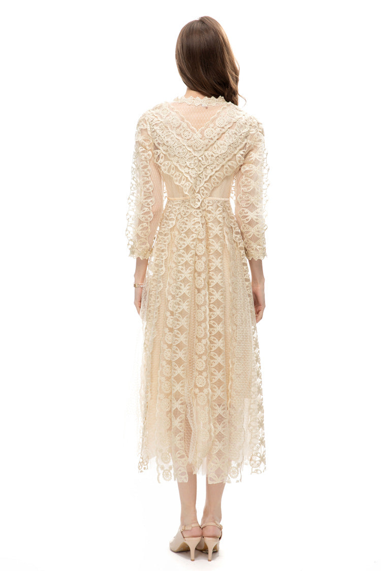 Women's Elegant Mesh Embroidered Perspective Long Skirt