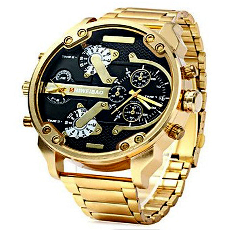 Gold steel strap quartz watch
