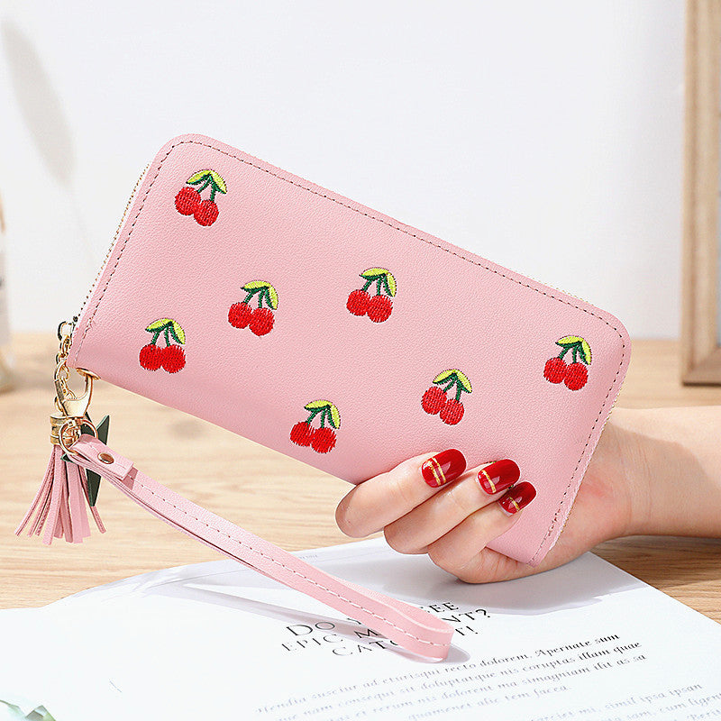 New style cherry embroidery fashion long wallet
