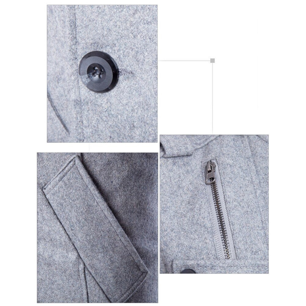 Trenchcoat i uld til mænd med stående krave og lange ærmer