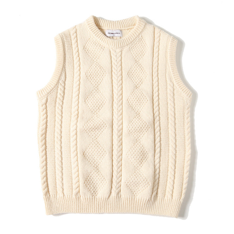 Jacquard Rundhalset Strikket Løs Tyk Cable-knit Sweater Vest Mode